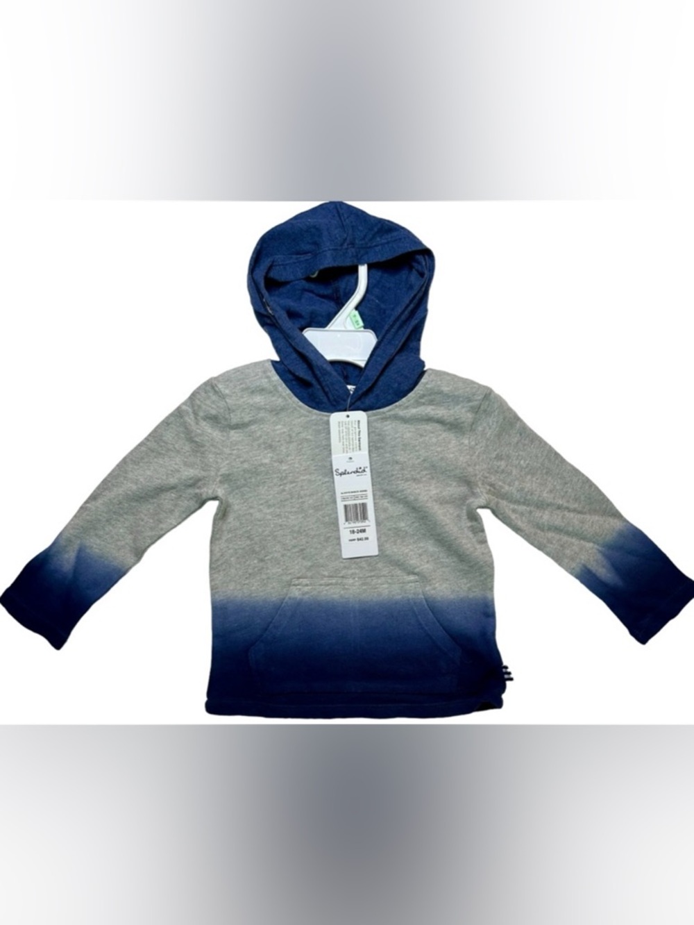 SPLENDID/NORDSTROM Dip Dye Hooded Knit Top Heather Grey & Blue 18-24M✨NWT✨